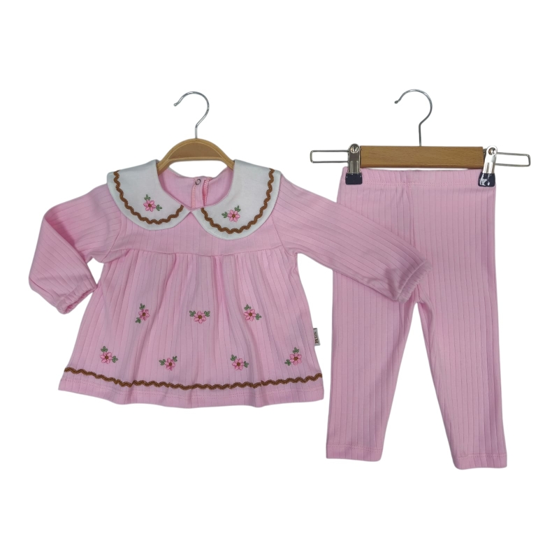 BEBE TK 9-12-18-24 AY 5109 KIZ SUTAŞI NAKIŞLI RAPORLU 2Lİ TAKIM