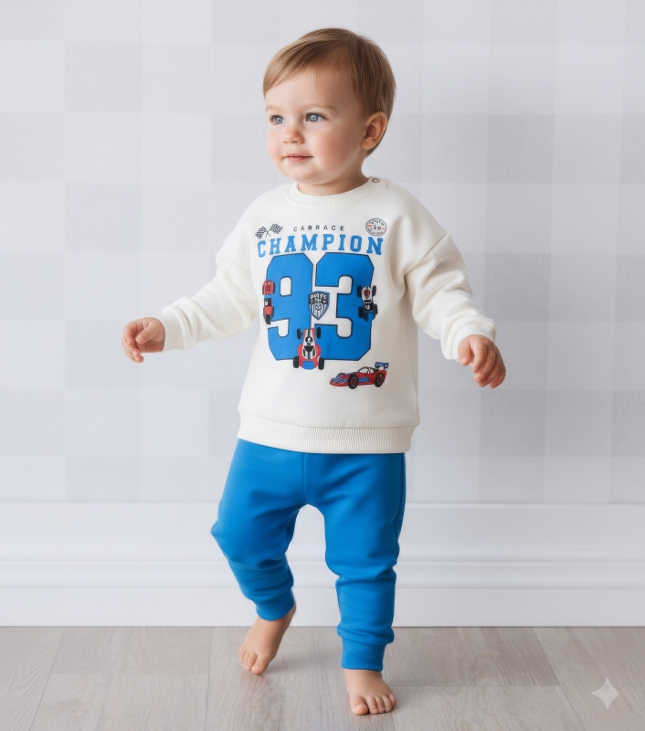 BEBEK TK 6-9-12-18 AY 5061 ERKEK İKİ İPLİK OVERSİZE AYLIK CHAMPİON BASKILI ERKEK TAKIM