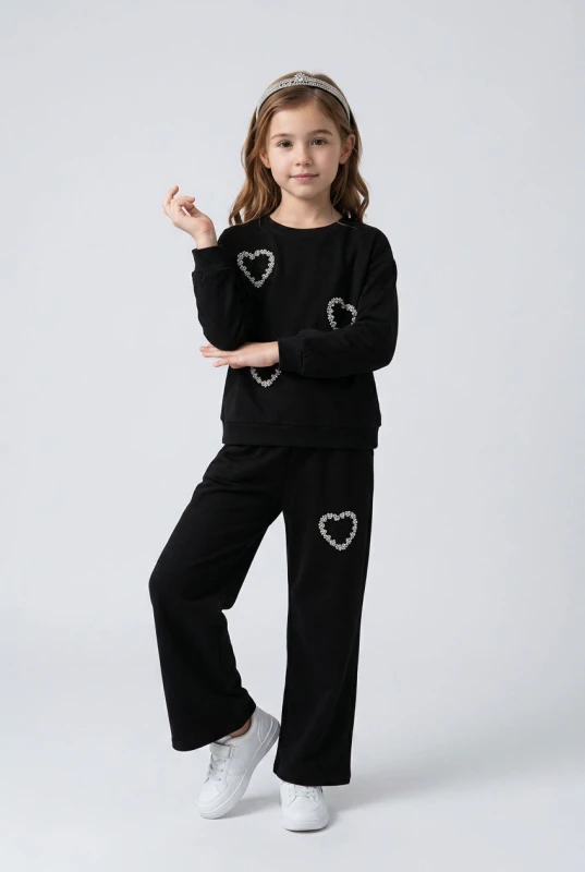 ÇOCUK TK 11-12-13-14 YAŞ 4919 KIZ KALP LOVE NAKIŞLI OYSHO TAKIM