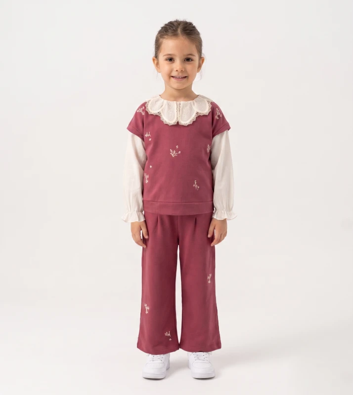 ÇOCUK TK 3-4-5-6 YAŞ 3049 KIZ FİSTO YAKALI IKILI TAKIM