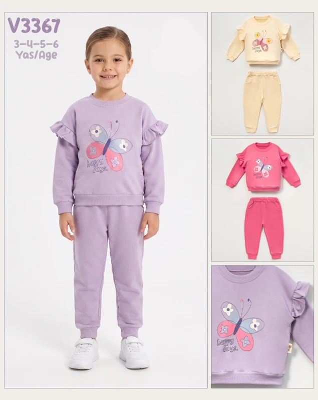 ÇOCUK TK 3-4-5-6 YAŞ 3367 KIZ KELEBEK BASKILI İKİLİ TAKIM