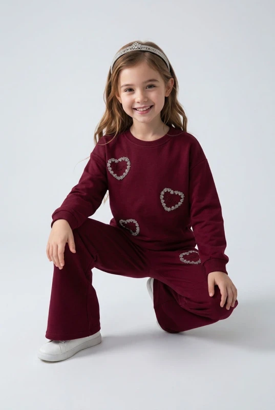 ÇOCUK TK 7-8-9-10 YAŞ 3919 KIZ KALP LOVE NAKIŞLI OYSHO TAKIM