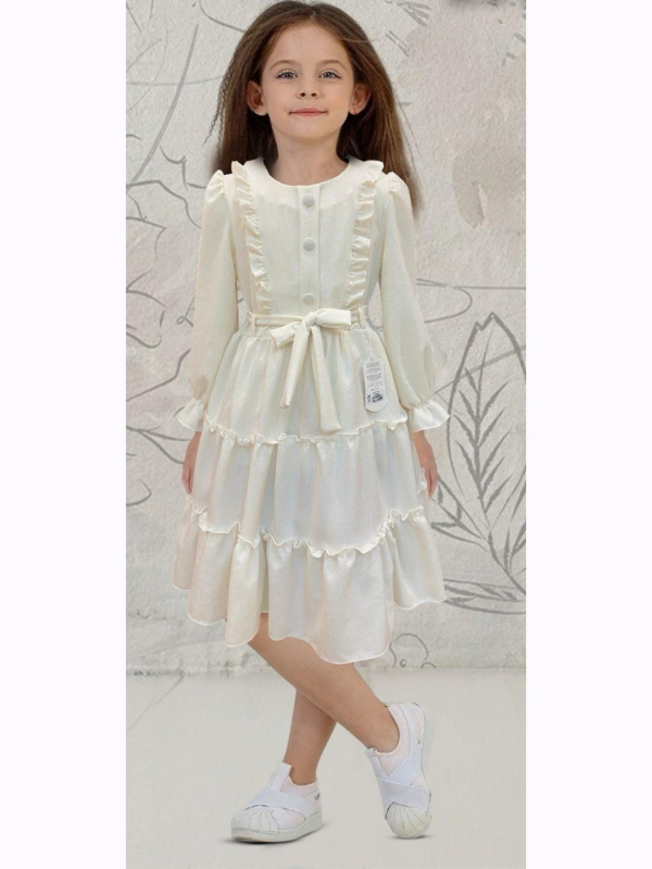 ELBİSE 9-10-11-12 YAŞ 5504 KIZ KETEN MÜSLİN BÜYÜK BOY KATLI ELBİSE
