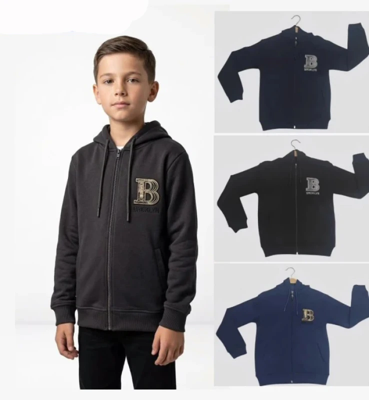 HIRKA 7-8-9-10 YAŞ 01003 ERKEK KAPŞONLU FERMUARLI 3 İP HIRKA