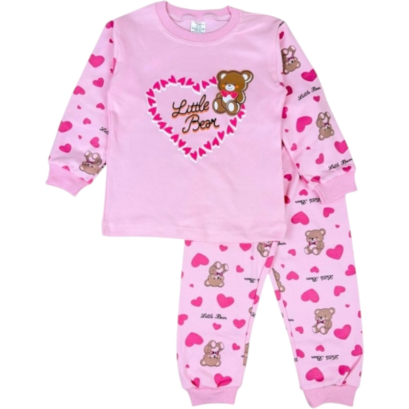 PİJAMA 1-2-3 YAŞ 1574 KIZ KALPLİ LİTTLE BEAR 2Lİ TAKIM