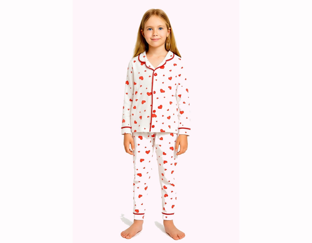 PİJAMA 11-12-13-14 YAŞ 2003 KIZ KARIŞIK KALP BASKILI 11-14 YAŞ PİJAMA TAKIM