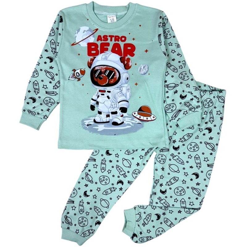 PİJAMA 4-5-6 YAŞ 4106 ERKEK ASTRONOT AYICIK 2Lİ TAKIM