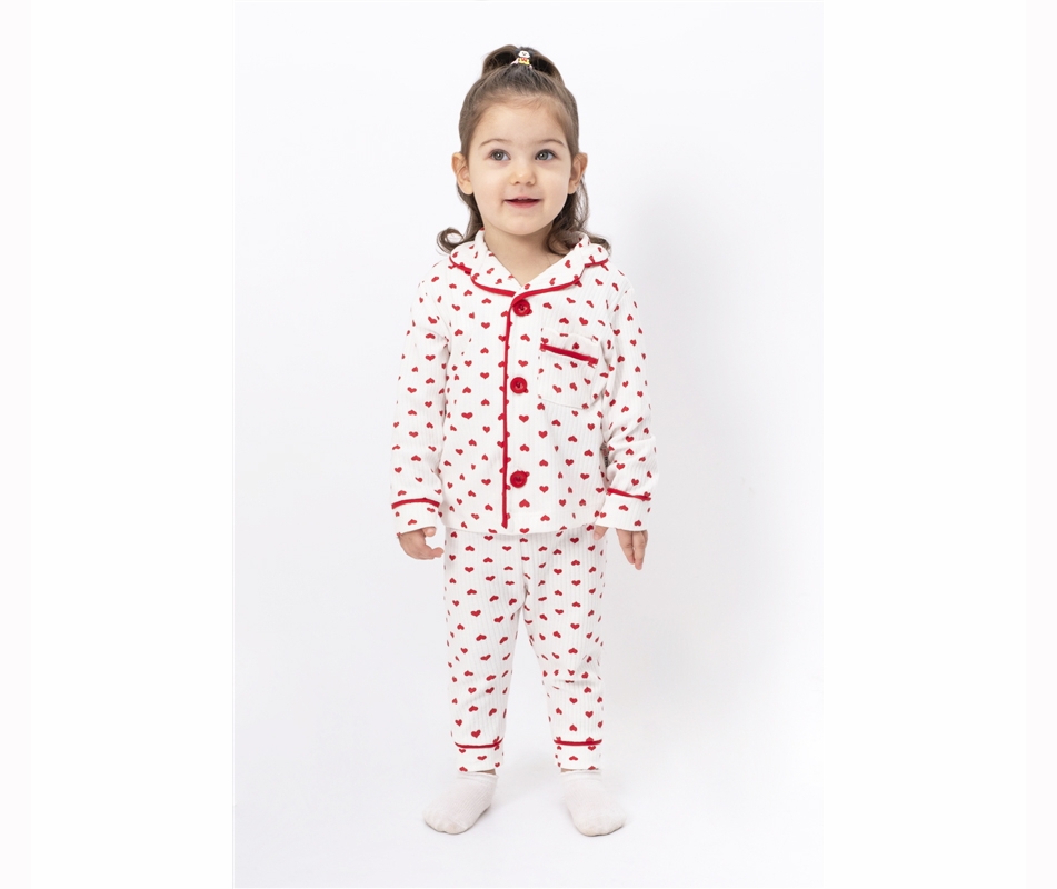 PİJAMA 9-12-18-24 AY 1087 KıZ KALP BASKILI AYLIK PİJAMA TAKIM