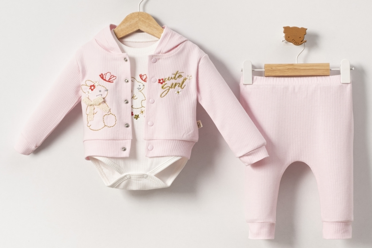 BEBE TK 9-12-18-24 AY 7050 KıZ TAVŞAN NAKIŞLI 3LÜ KIZ TAKIM