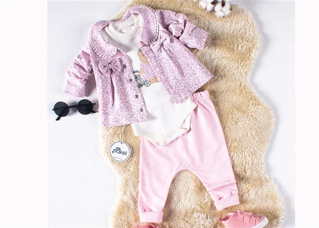 BEBE TK 3-6-9 AY 1101 KıZ ÇITIR DESENLİ ÜÇLÜ TAKIM