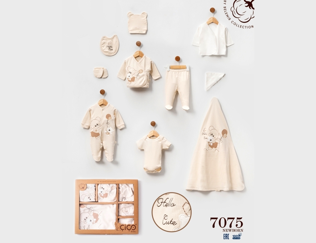 ZIBIN TK 3-3 AY 7075 UNISEX FİL NAKIŞLI ORGANİK HASTANE ÇIKIŞI 10’LU SET 0-3 AY