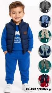 BEBE TK 1-2-3-4 YAŞ 26-202 ERKEK CİZGİLİ YELEK 2İPLİK 3 LÜ TAKIM