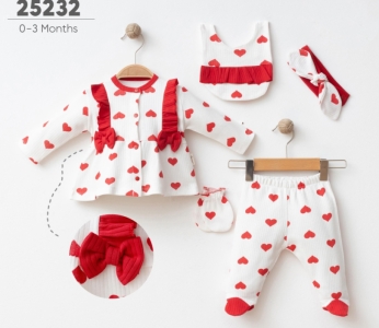 BEBE TK 1-3 AY 25232 KIZ ÇİFT FİYONKLU 5 Lİ SET