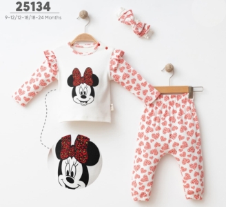 BEBE TK 12-18-24 AY 25134 KIZ MİCKEY KALPLİ 3 LÜ TAKIM