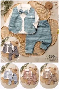 BEBE TK 3-12 AY 1504 ERKEK MENDİLLİ YELEK ÜÇLÜ TKM
