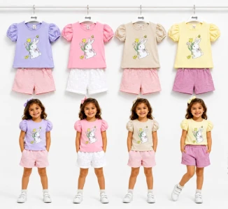 BEBE TK 3-4-5-6 YAŞ 26771 KIZ TAVŞAN BASKI 2,Lİ TAKIM