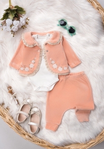 BEBE TK 3-6-9-12 AY 1411 KIZ DANTELLİ ÜÇLÜ TAKIM