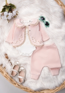 BEBE TK 3-6-9-12 AY 1411 KIZ DANTELLİ ÜÇLÜ TAKIM