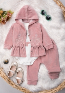 BEBE TK 3-6-9-12 AY 1415 KIZ ÇİÇEK NAKIŞLI ÜÇLÜ TAKIM