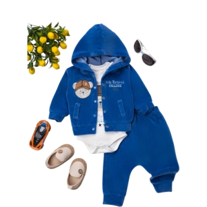 BEBE TK 3-6-9-12 AY 1419 ERKEK AYILI KADİFE ÜÇLÜ TAKIM