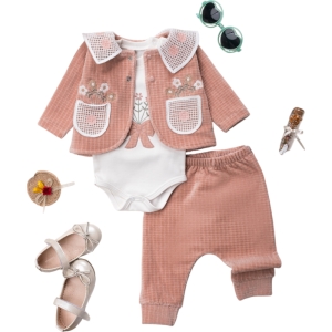 BEBE TK 3-6-9-12 AY 1426 KIZ DANTELLİ ÜÇLÜ KADİFE TAKIM
