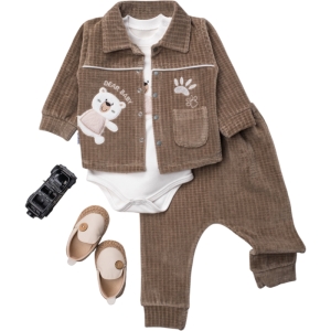 BEBE TK 3-6-9-12 AY 1434 ERKEK AYI NAKIŞLI ÜÇLÜ TAKIM