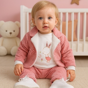BEBE TK 3-6-9 AY 1842 KıZ KADİFE TÜYLÜ TAVŞAN 3LÜ CEKET TAKIM