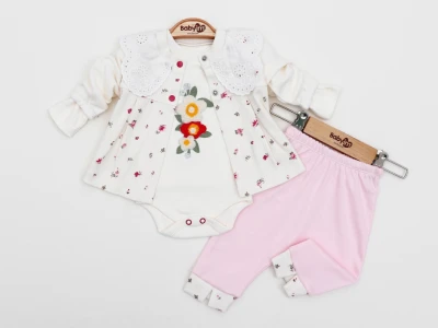 BEBE TK 3-6-9 AY 2021 KıZ ÇİÇEKLİ YAKALI 3LÜ TAKIM
