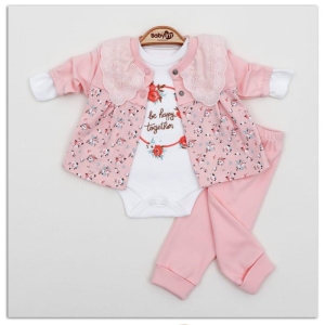 BEBE TK 3-6-9 AY 2192 KIZ BE HAPPY YAKA DETAYLI 3LÜ TAKIM