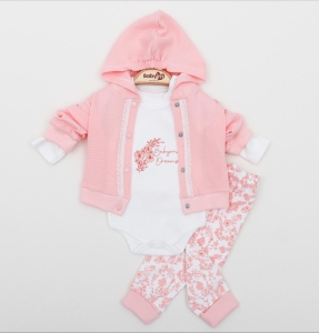 BEBE TK 3-6-9 AY 2235 KIZ ÇİÇEKLİ 3LÜ KAPŞONLU TAKIM