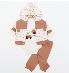 BEBE TK 3-6-9 AY 2246 ERKEK ARABALI PAT DETAYLI 3LÜ KAPŞONLU TAKIM