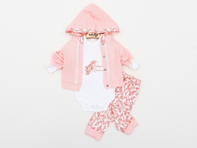 BEBE TK 3-6-9 AY 2250 KIZ ÇİÇEKLİ 3LÜ KAPŞONLU TAKIM