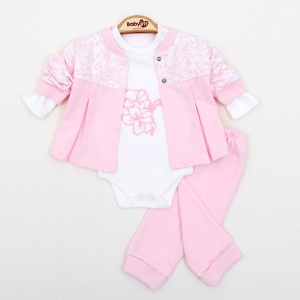BEBE TK 3-6-9 AY 2266 KIZ ÇİÇEKLİ YAKA DETAYLI 3LÜ TAKIM