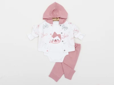 BEBE TK 3-6-9 AY 2331 KIZ  AYICIK KAFASI NAKIŞLI 3LÜ KAPŞONLU TKM