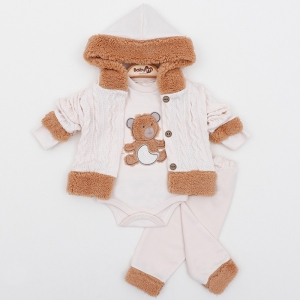 BEBE TK 3-6-9 AY 2411 ERKEK TRİKO AYICIKLI 3LÜ KAPŞONLU TAKIM