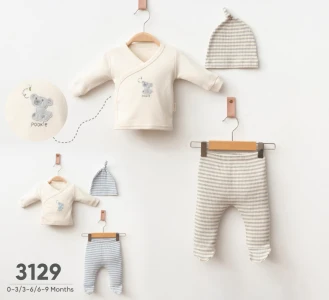 BEBE TK 3-6-9 AY 3129 ERKEK AYICIK APLİKELİ ÇİZGİLİ TAKIM