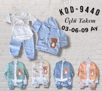 BEBE TK 3-6-9 AY 9440 UNİSEX KAPŞONLU ÜÇLÜ AYICIK