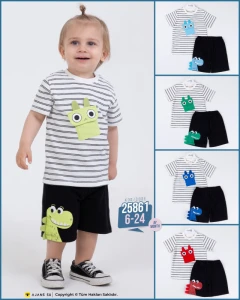 BEBE TK 6-12-18-24 AY 25861 ERKEK DİNOZOR BASKI 2,Lİ TAKIM