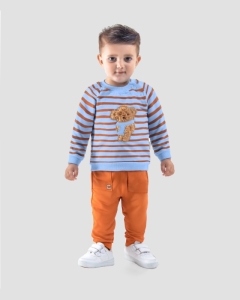 BEBE TK 6-12-18-24 AY 2824 ERKEK AYI BASKILI ÇİZGİLİ 2Lİ TAKIM