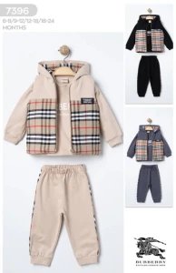 BEBE TK 6-9-12-18 AY 07396 ERKEK BURBERRY YELEKLİ 3LÜ ERKEK BEBEK TAKIM