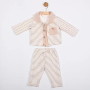 BEBE TK 6-9-12-18 AY 1619 ERKEK ÇİZGİLİ YAKALI 3LÜ TAKIM