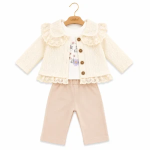 BEBE TK 6-9-12-18 AY 1902 KIZ DANTELLİ HIRKALI 3LÜ TAKIM