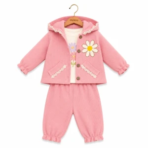 BEBE TK 6-9-12-18 AY 1913 KIZ KAPŞONLU ÇİÇEK NAKIŞLI TAKIM