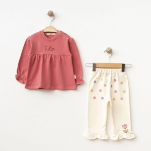 BEBE TK 6-9-12-18 AY 2264 KIZ TULİP BASKILI İKİLİ TAKIM
