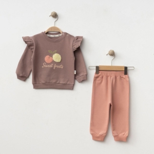 BEBE TK 6-9-12-18 AY 2278 KIZ KİRAZ NAKIŞLI İKİLİ TAKIM