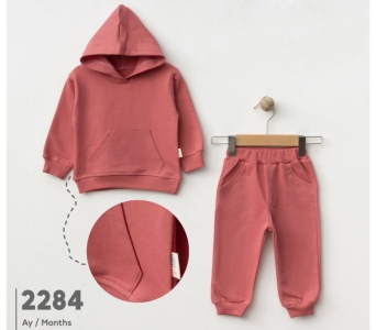 BEBE TK 6-9-12-18 AY 2284 UNİSEX KANGURU CEPLİ KAPÜŞONLU İKİLİ TAKIM