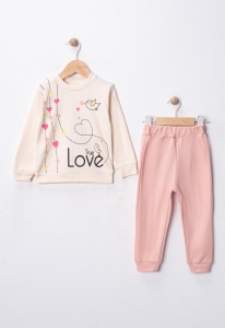 BEBEK TK 6-9-12-18 AY 4941 KIZ RAPORLU İNTERLOK KUŞLU LOVE BASKILI KIZ TAKIM