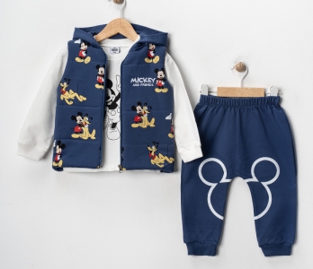 BEBE TK 6-9-12-18 AY 7173 ERKEK MİCKEY MOUSE YELEK 3 LÜ ERKEK TAKIM
