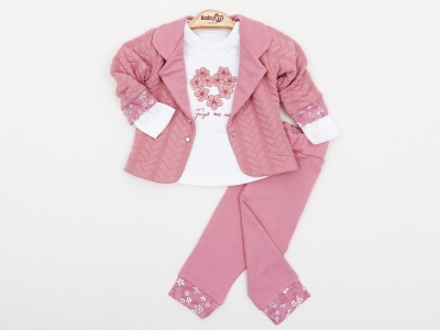 BEBE TK 6-9-12 AY 2425 KIZ KAPİTONE ÇİÇEKLİ 3LÜ CEKET TAKIM
