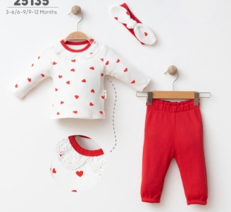 BEBE TK 6-9-12 AY 25135 KIZ K.KALPLİ DANTEL YAKALI 3 LÜ TAKIM